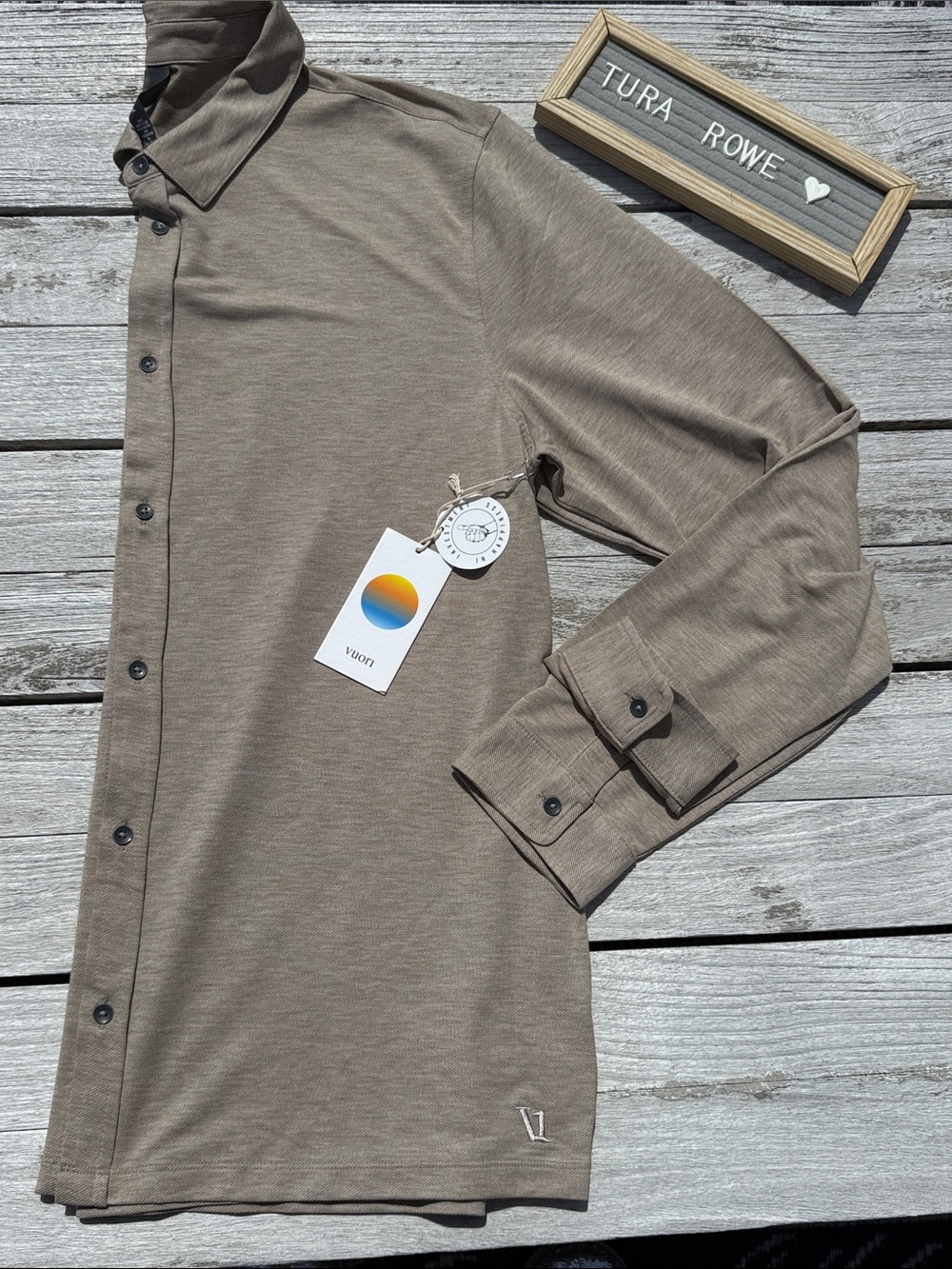 Vuori Men's Long Sleeve Knit Twill Button Down Camel Heather XL NWT